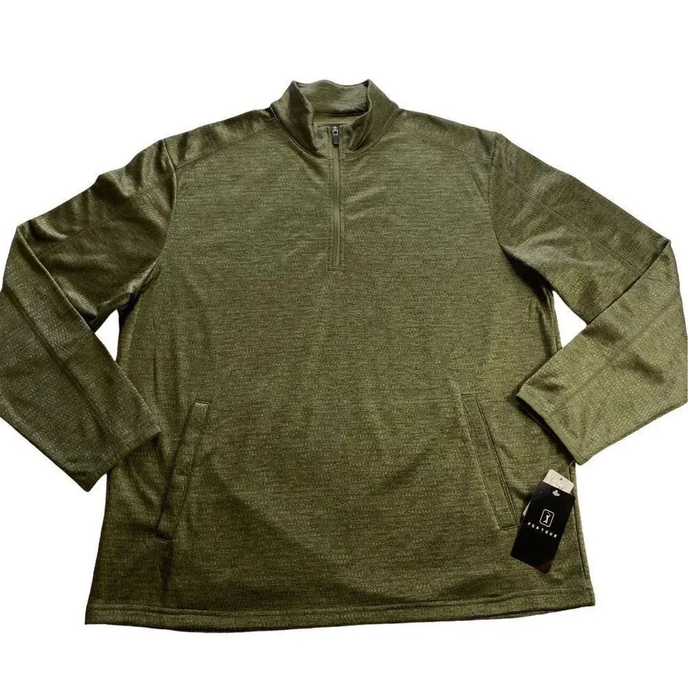 PGA TOUR Mens Large 1/4 Zip Fleece Long Sleeve Pullover - Industrial Green Heat